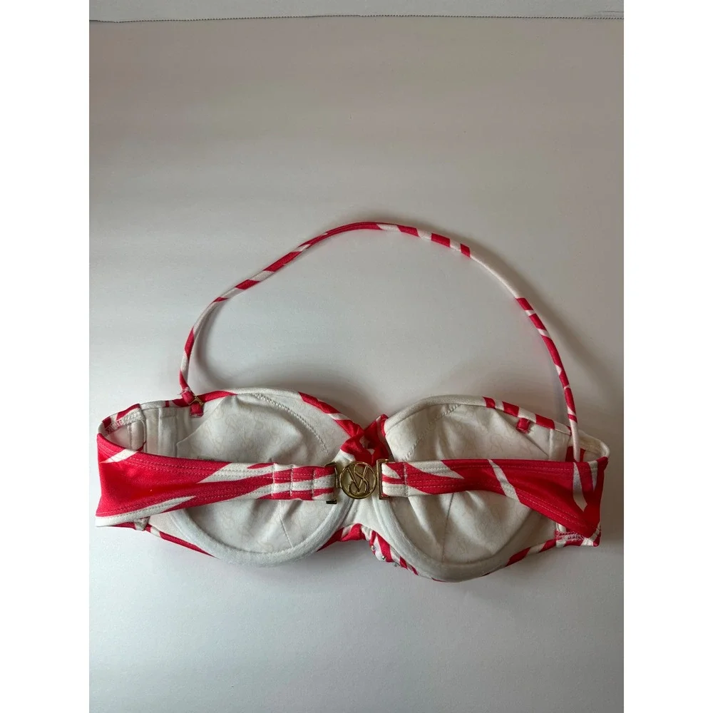 McBling Y2K Rhinestone Bikini Top Victoria Secret Red White 32B